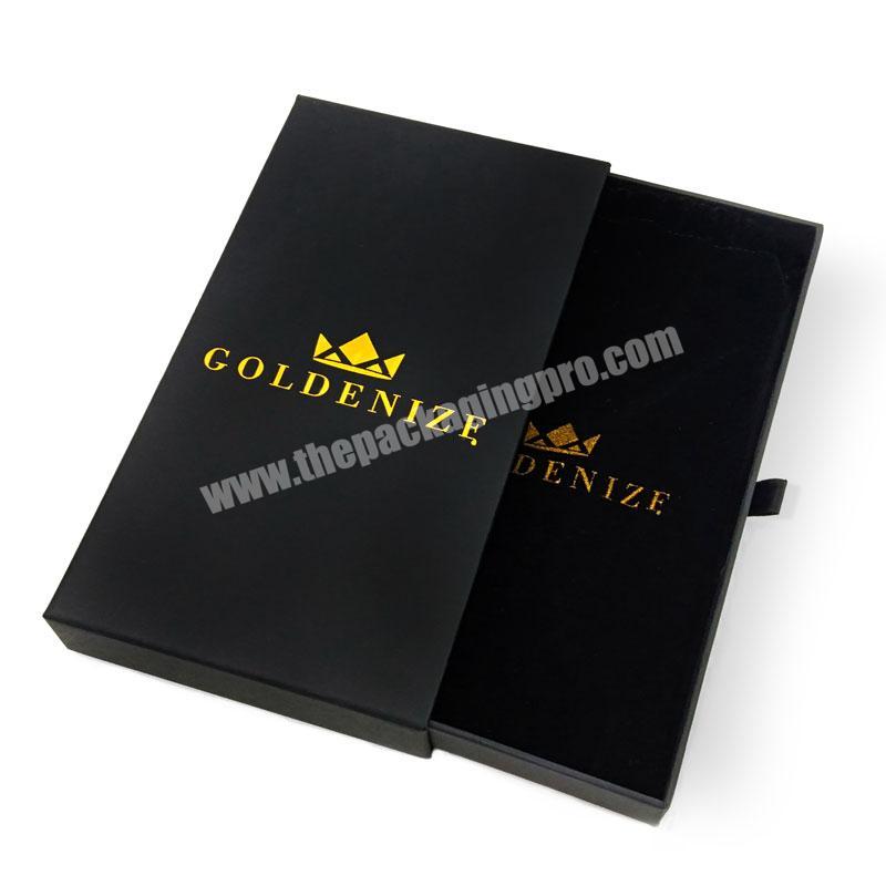 black jewelry packaging pouch box gift set logo gold stamping foil