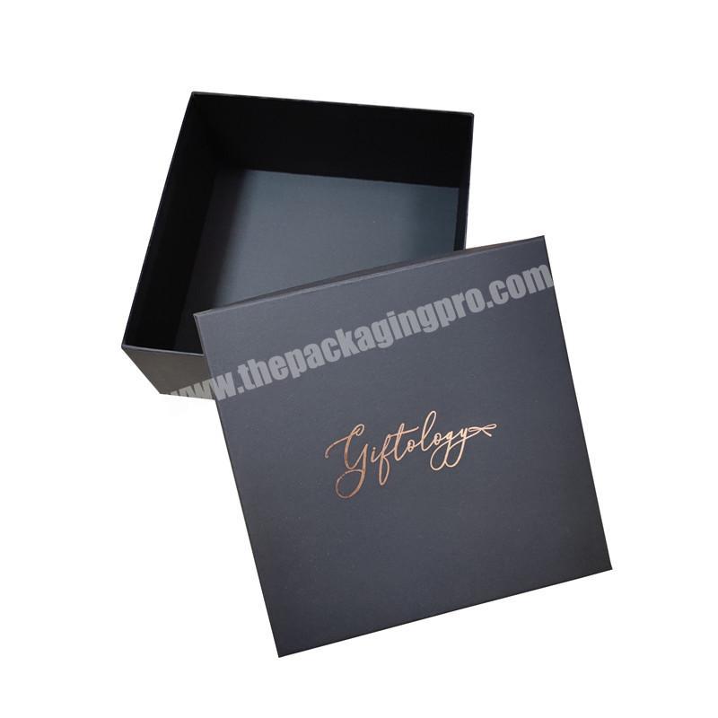 black kraft rigid cardstock square large black gift box set mug cup notebooks custom rose gold logo BOXES