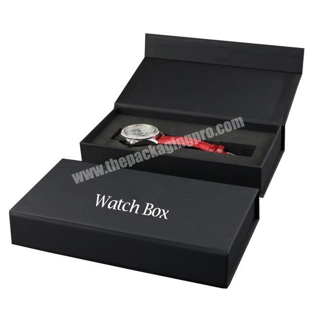 black rigid magnetic closure foam insert luxury display custom logo gift paper watch box