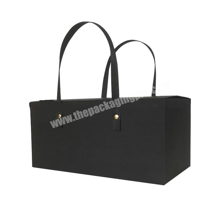 custom black packaging gift paper box with plastic handle