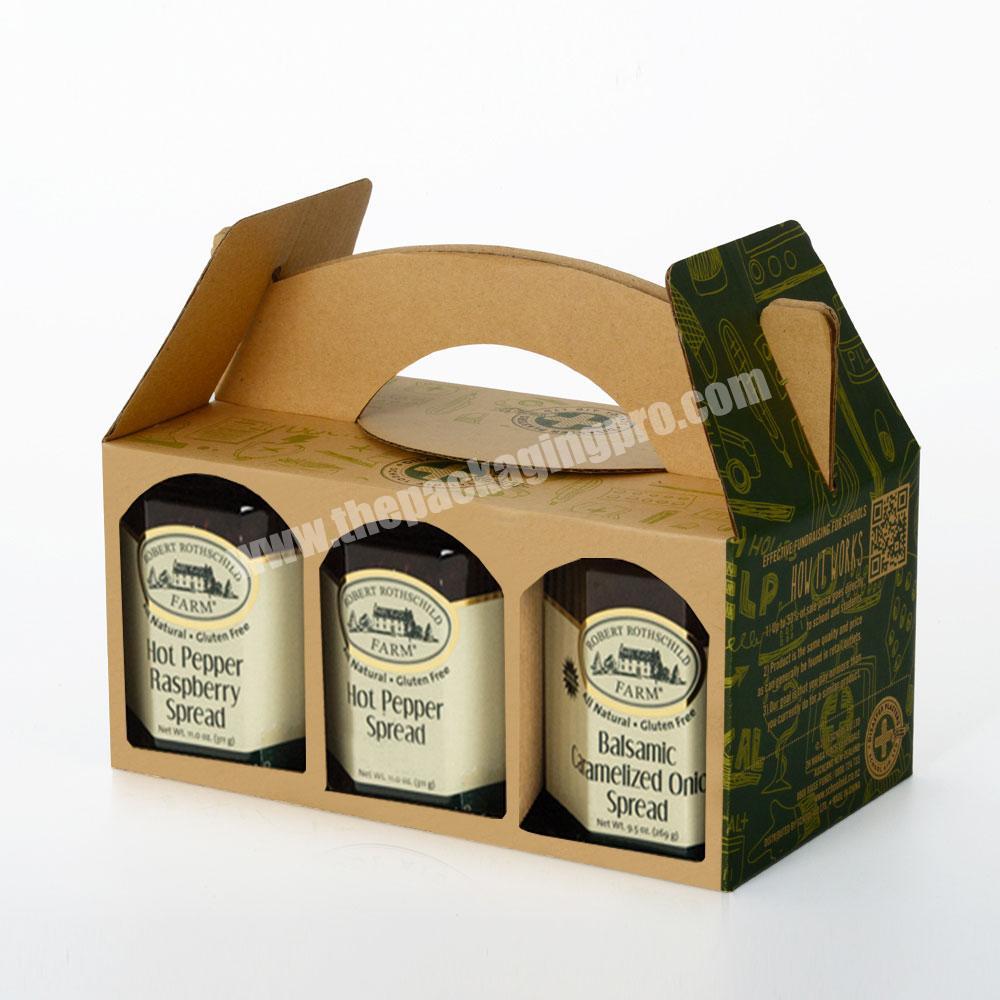 custom brown kraft paper corrugated gable bottle carrier jam jar gift boxes with window