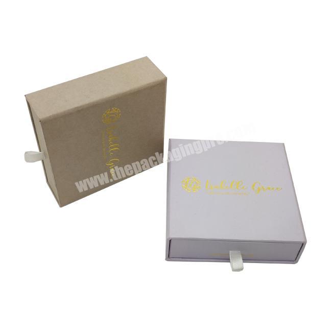 custom logo decorative velvet foam sliding paper cardboard packaging ring luxury jewelry gift box drawer with ribbon