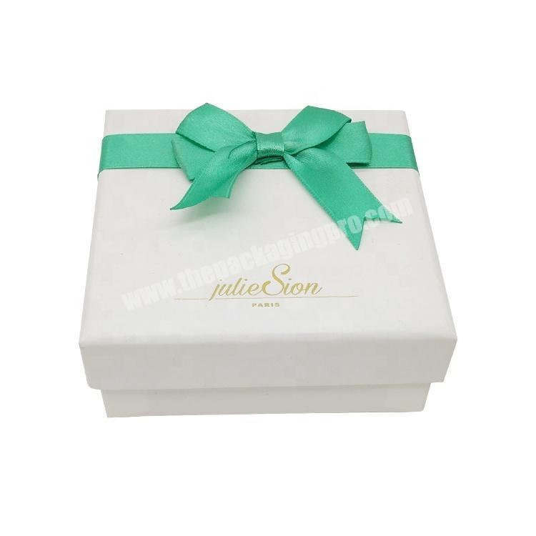 custom premium green ribbon bow white textured paper ring necklace earring bracelet jewelry packaging box