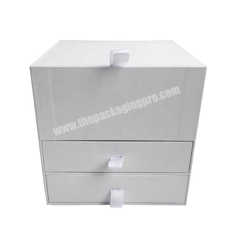 custom printed white paper cardboard multi 3 layer ribbon handle packaging box with drawer