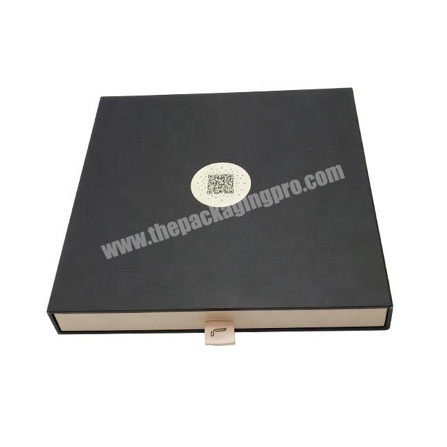 custom template black polka dot slide style gift packaging pull out cardboard drawer box with ribbon handle