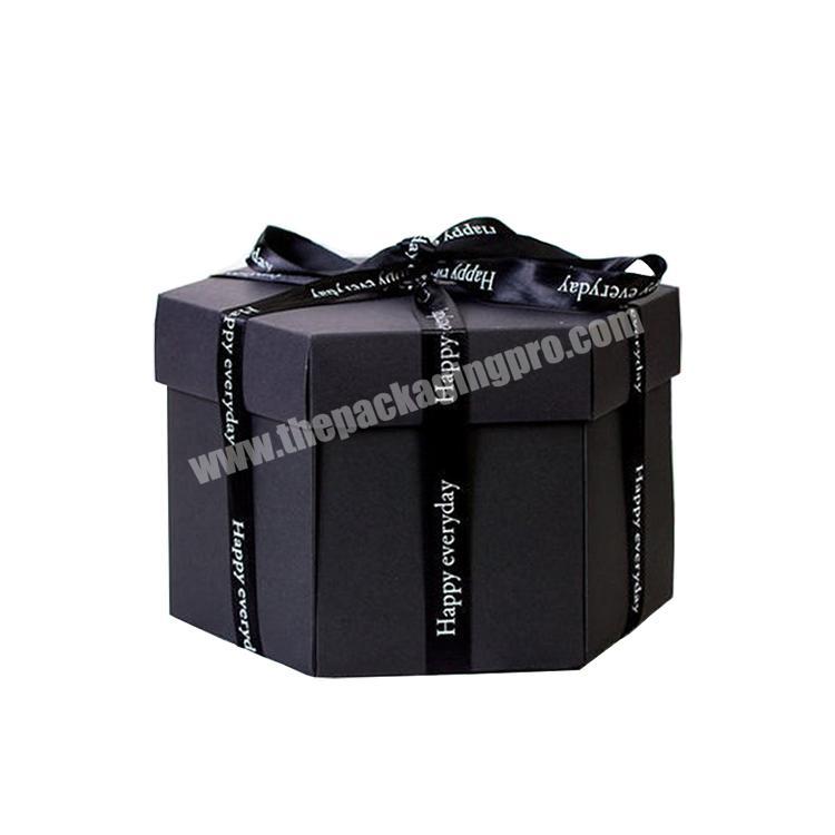 customized black kraft boxes hexagon paper box black explosion gift box