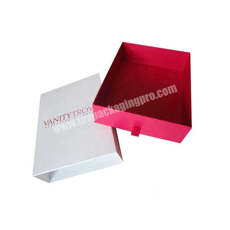 customized printing cardboard rigid pull out large slide jewelry drawer box with ribbon