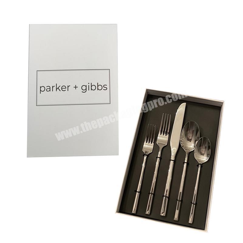 eco friendly 5pcs 24pcs stainless steel cutlery sets knife spoon fork custom logo gift box with lid