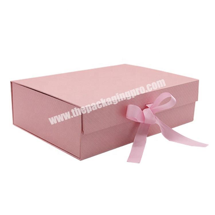 flap lid bespoke packaging large red texture paper magnetic foldable gift box with ribbon