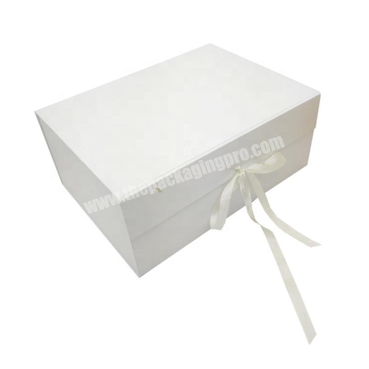 flat pack paper premium magnetic white packaging folding gift box with ribbon