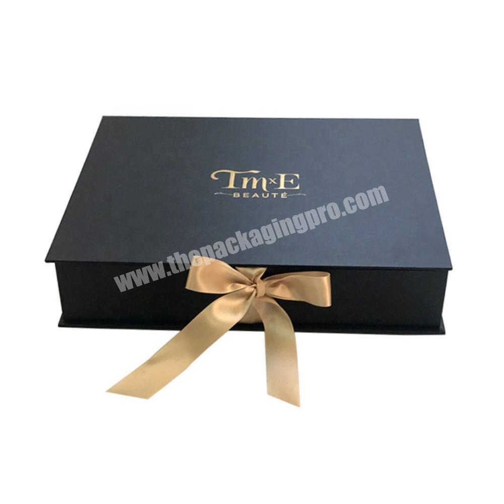 high quality luxury matte black box rigid cardboard gift packaging magnetic hair extension packaging custom logo