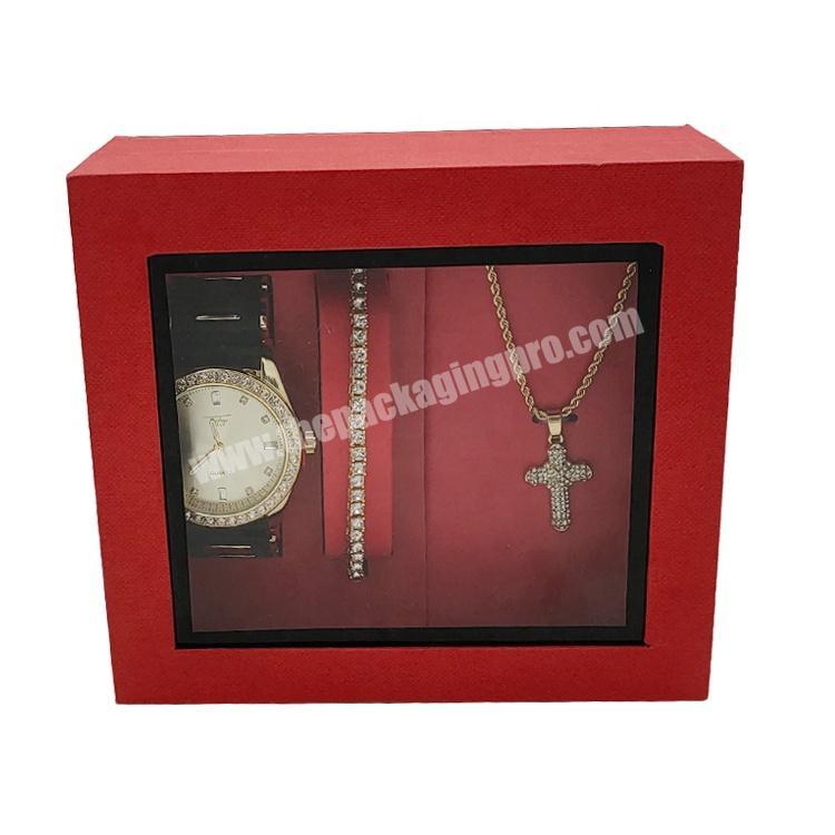 hinged lid design recycled kraft paper matte black gift box for watch