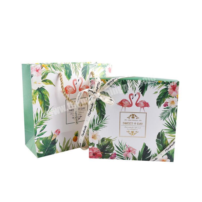luxury Flamingo pattern gift box packaging clothing scarfs paper shipping box with bag