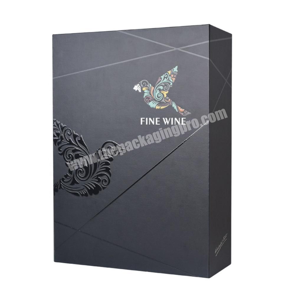 luxury gift magnetic 2 bottles wine packaging foldable paper box
