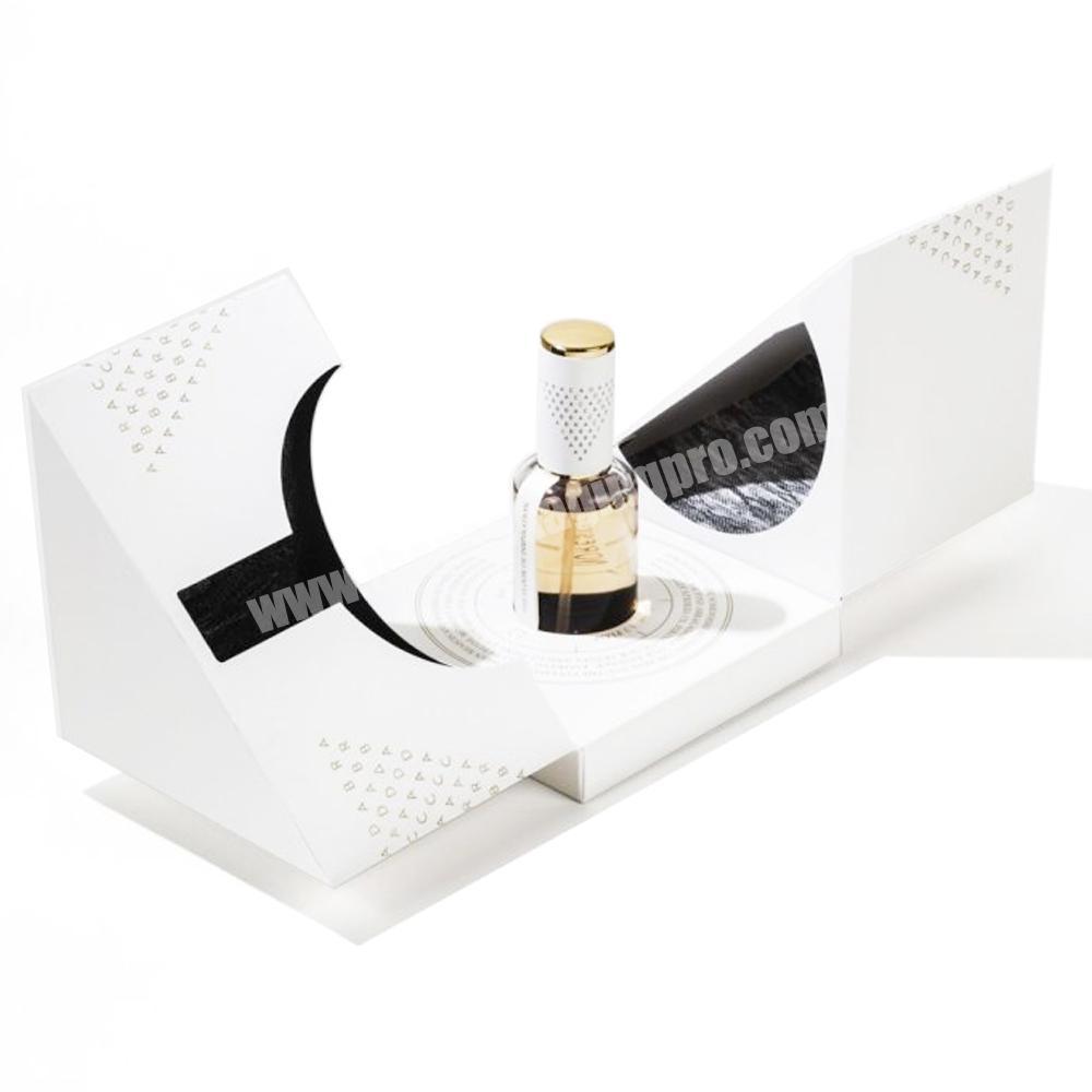 luxury high end black perfume bottle packaging box with eva custom double magnetic door perfume gift box