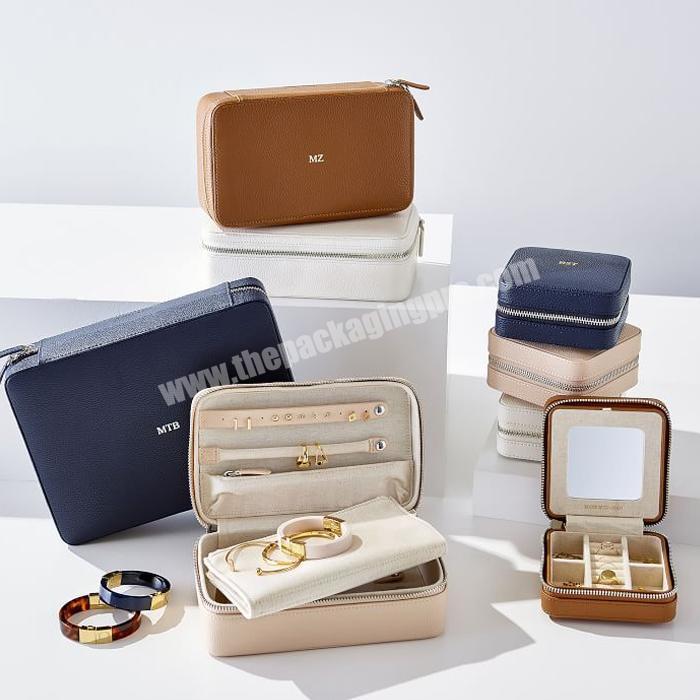 luxury leather jewelry storage box travel with mirror custom logo 5 piece jewelry travel box new travel jewelry storage box