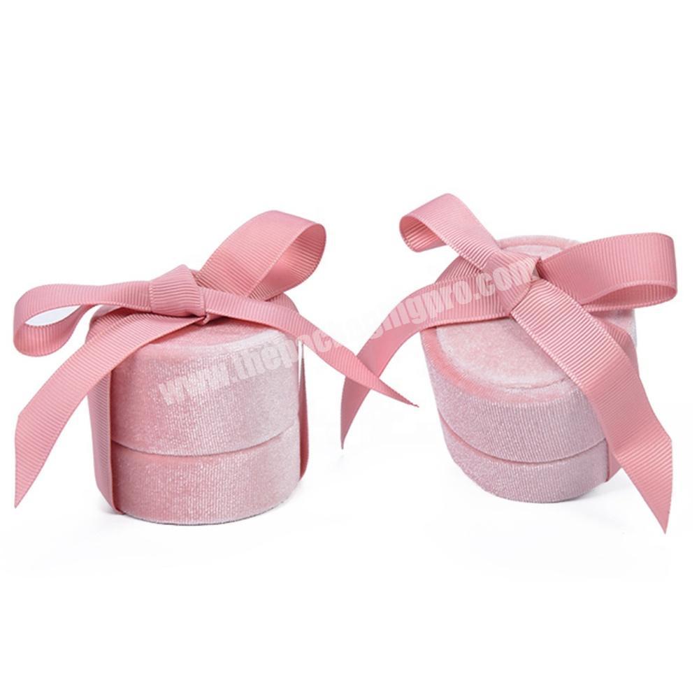 luxury small pink custom printed ring paper tube gift packaging velvet foam inserts jewelry round box with ribbon