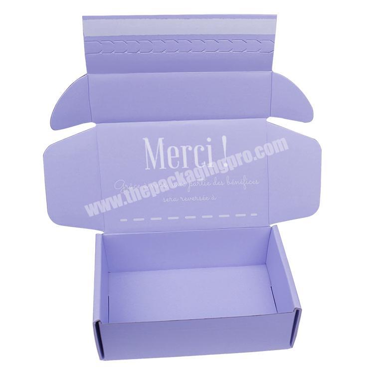 new arrival light purple color two sides printing self-sealing corrugated  mailer paper box