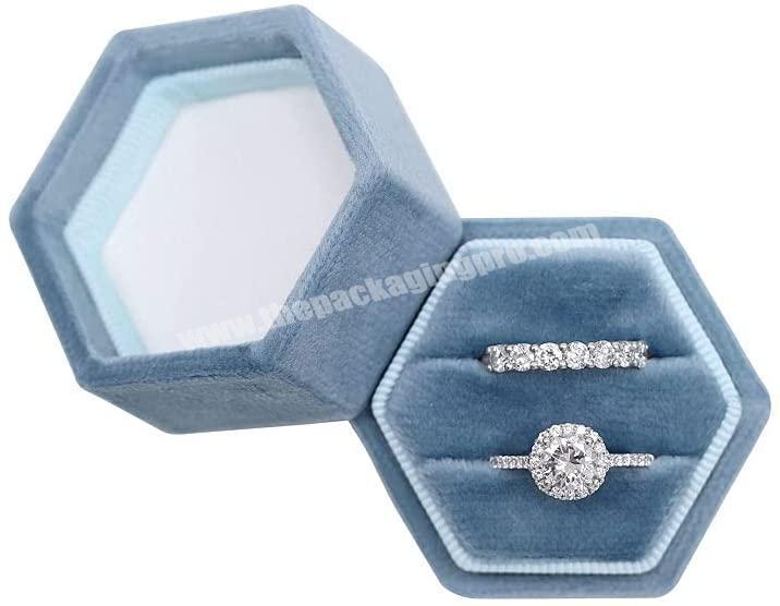 velvet hexagon jewelry packaging box detachable lid velvet hexagon jewelry box 2 Piece Engagement Velvet Ring Boxes