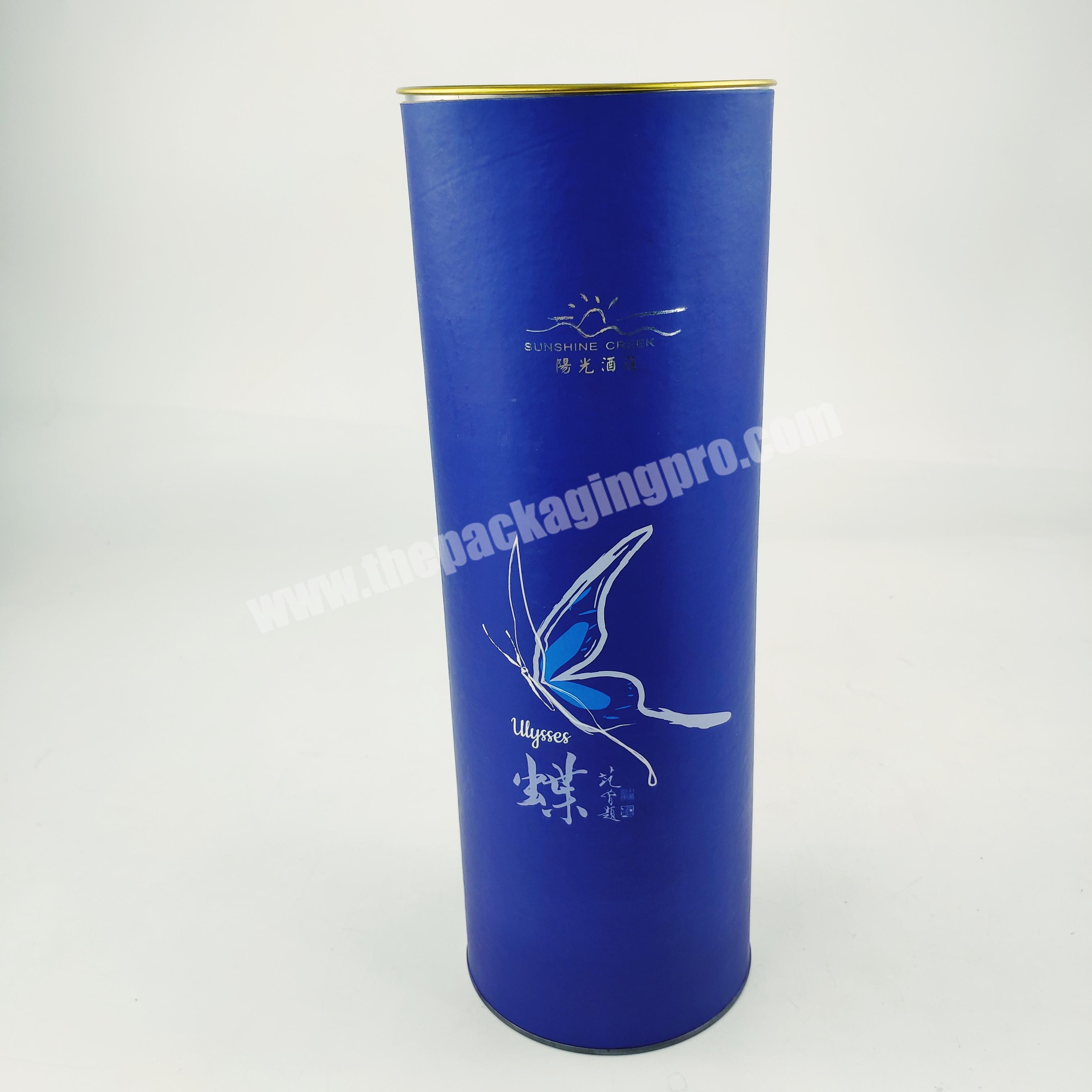 whisky bottle packaging paper wine tubes with metal lidmetal bottom customized cylinder wine