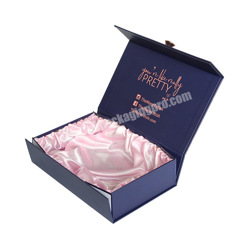 wholesale custom logo luxury magnetic folding gift box with buttons and silk