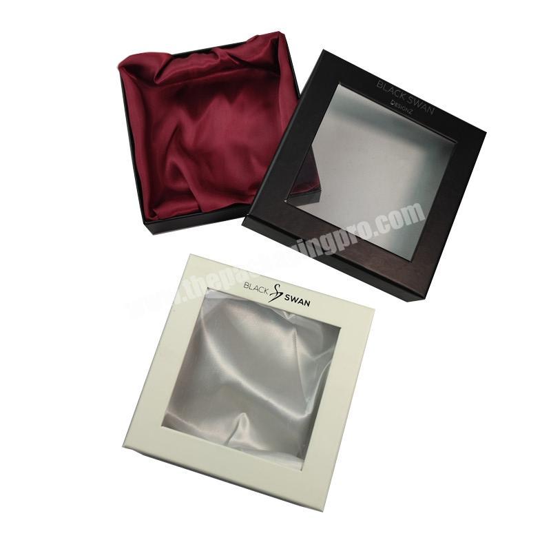Custom Clear PVC window Lid and Base two piece Cardboard wig hair extension bundle Packaging Box silk Satin Lined Gift Boxes