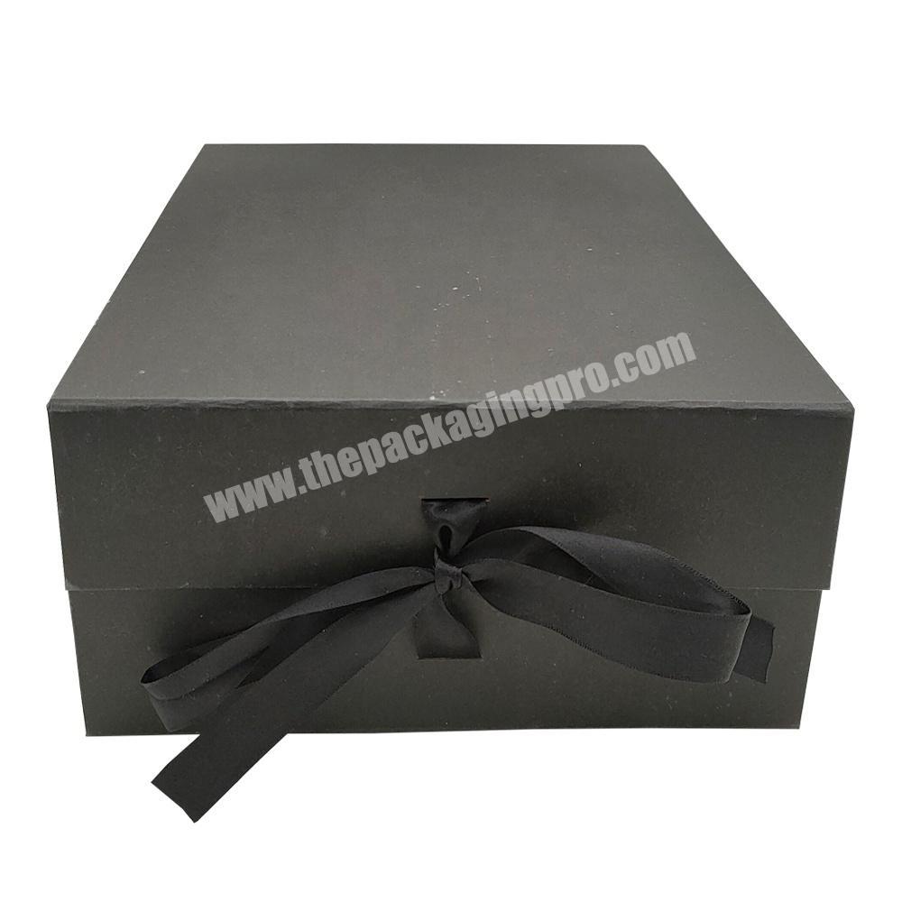 wholesale oem large paper cardboard personalised packaging magnetic foldable gift black box with ribbon