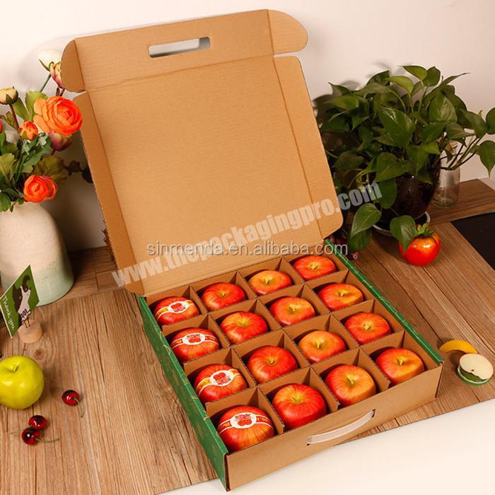 hot selling corrugated box customize cardboard printing handle apple fruit packaging box with divider