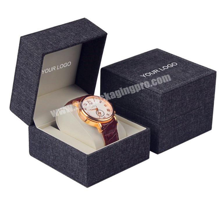 Premium Custom Logo Grey Linen Watch Storage Box Luxury Brand Packaging Box for Watch Cases