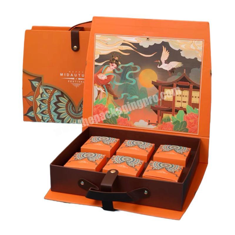 2022 Mid-autumn Festival Fancy Print 6 Moon cakes Packaging Paper Cardboard Magnetic Moon Cake Gift Box