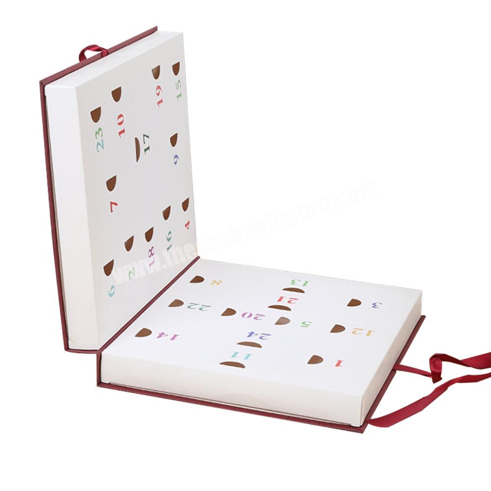 24 Boxes Book Shaped Christmas Cardboard Advent Calendar Chocolate Makeup Gift Box 12 Days with Ribbon Closure