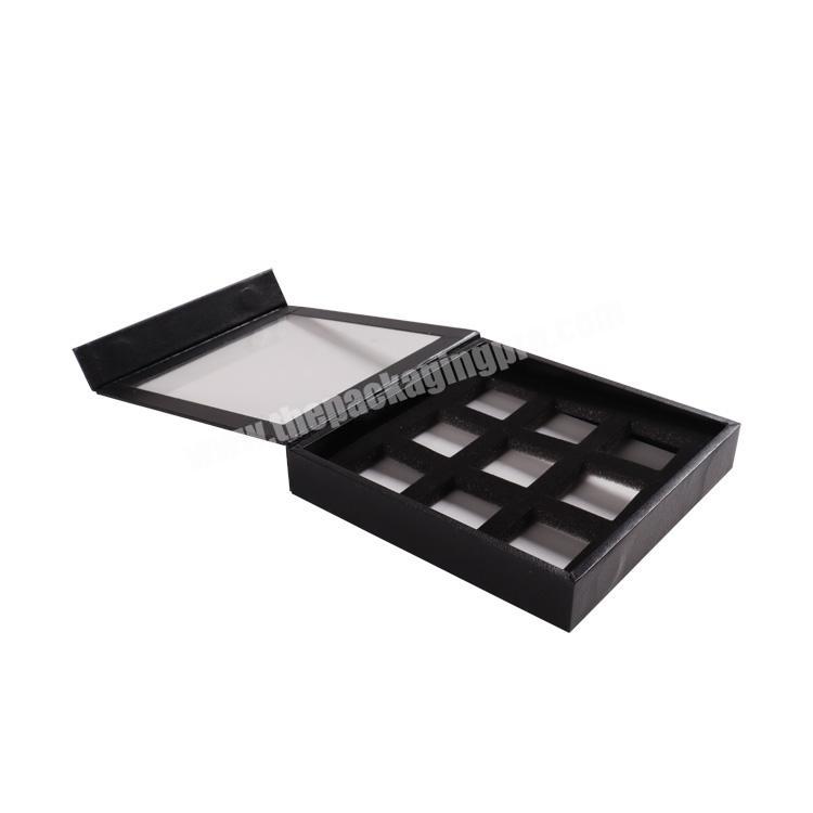 Black Luxury Custom Magnetic Cardboard Paper EVA Foam Insert Packaging Square Gift Box With PVC Window