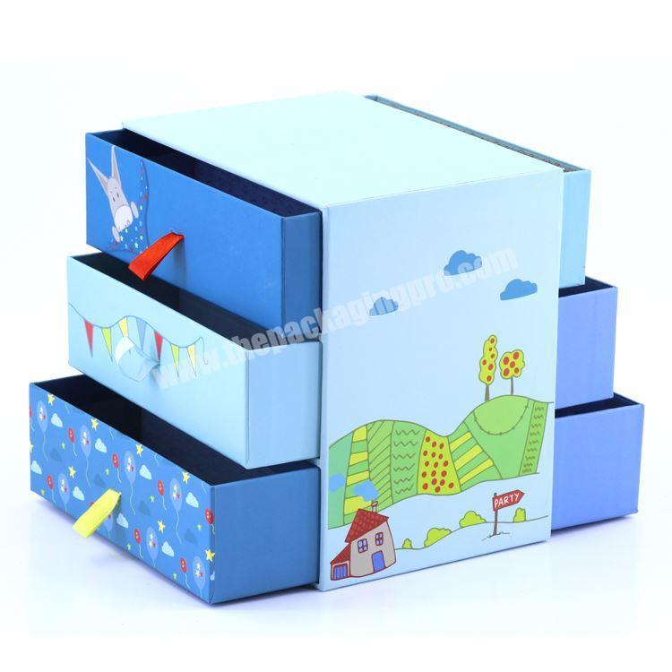 Cartoon cute design cardboard 3 layers drawer box display multilayer storage packaging gift box
