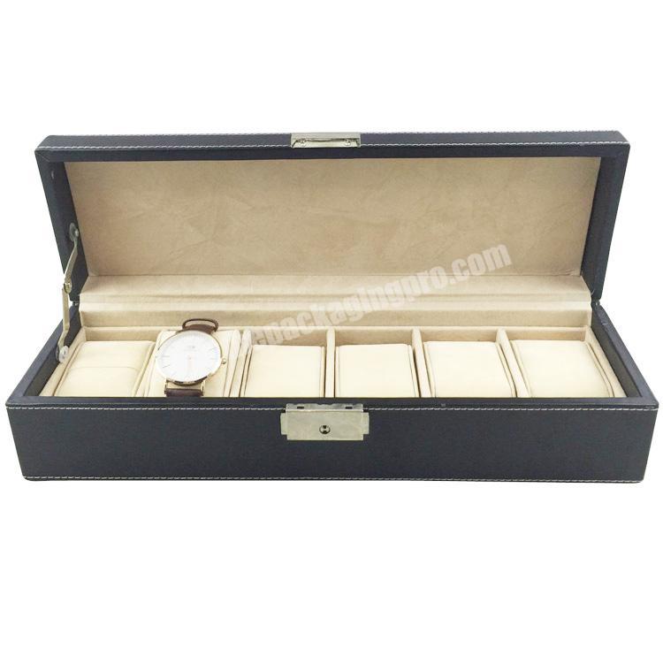 Cheap Custom Display PU Leather Black Gift Watch Packaging Boxes Cases Luxury