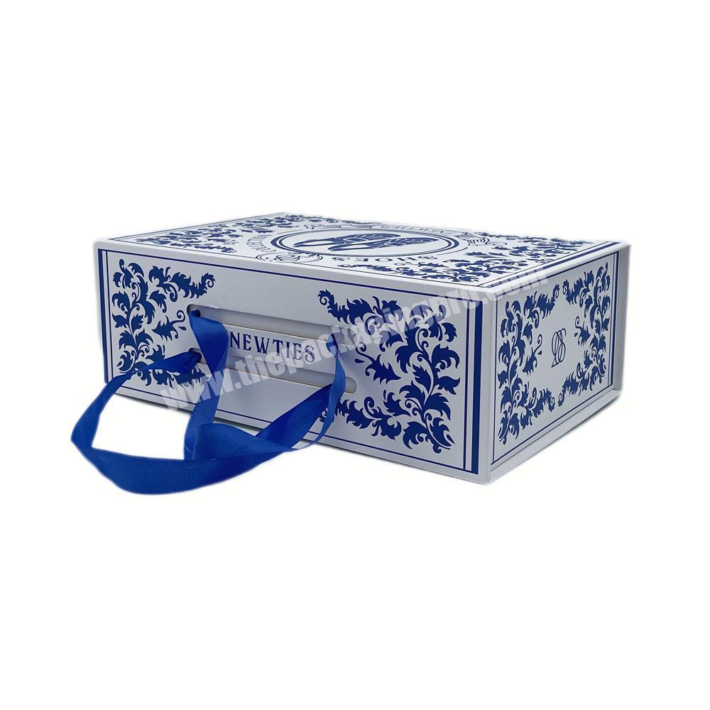 Chinese Style Printing Foldable Shoes Packaging Boxes with Ribbon Handle Paper Folding Box for Shoe