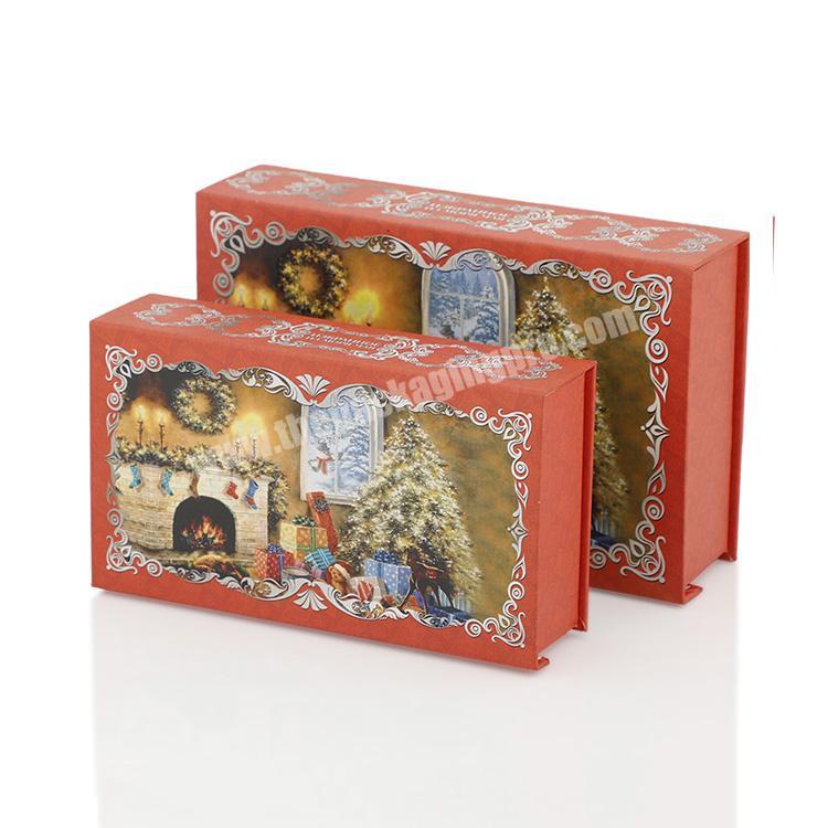 Creative Flip Lid Magnetic Present Caja De Navidad Red Christmas Packaging Paper Gift Box