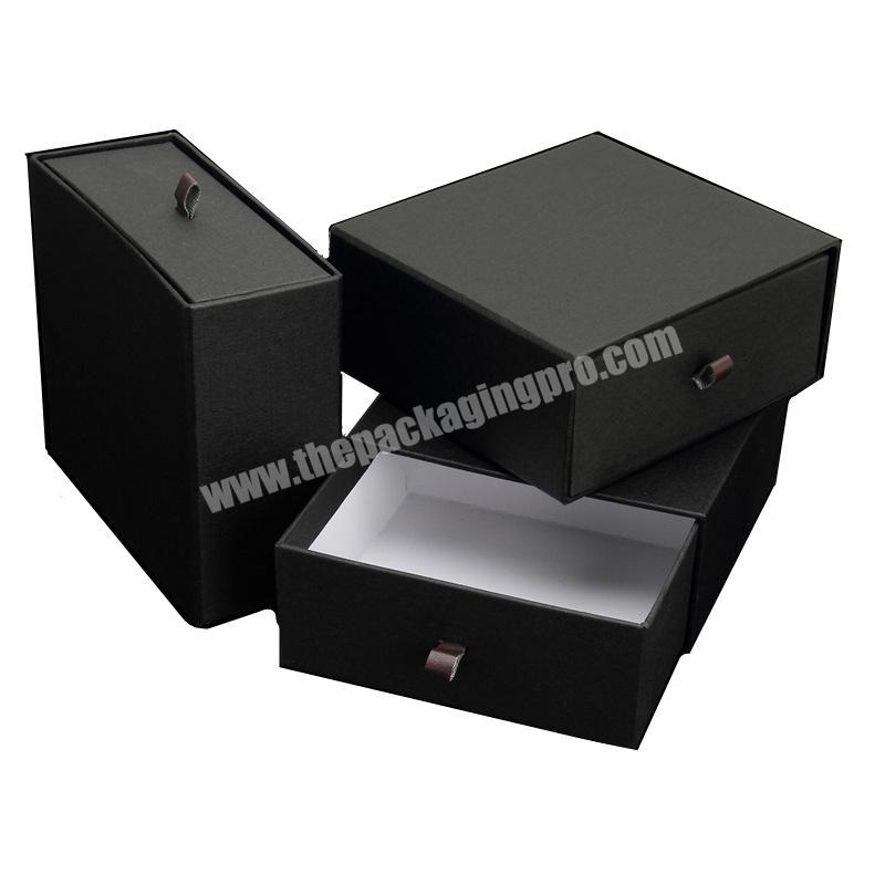Custom Beautiful Rectangle Luxury Belt Cardboard Black Packaging Sliding Drawer Paper Gift Box