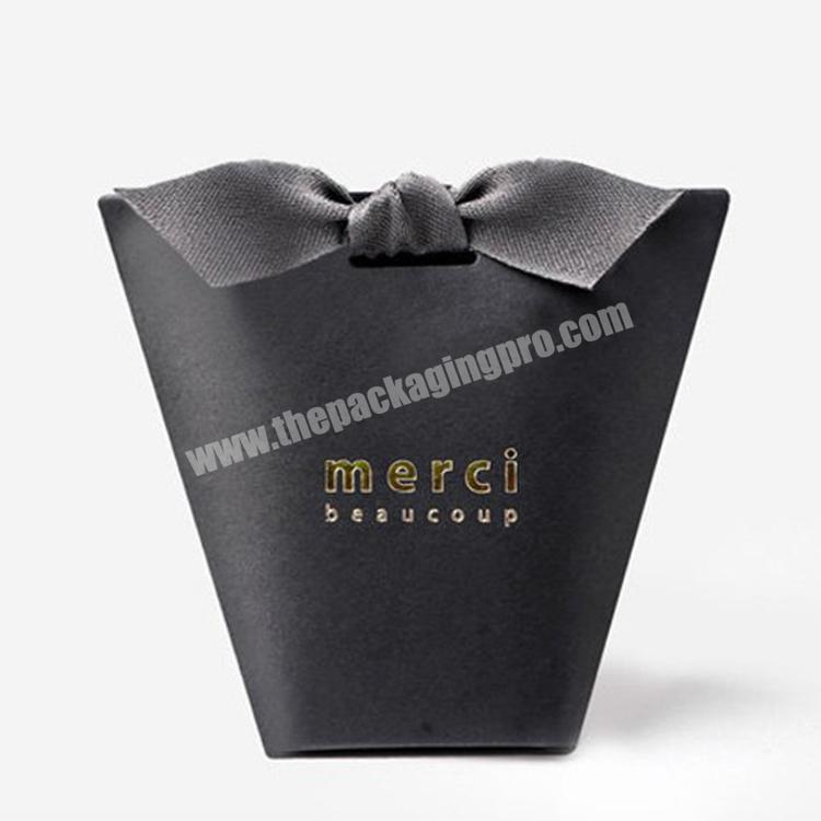 Custom Black Small Merci Birthday Wedding Favor Paper Packaging Gift Box With Ribbon