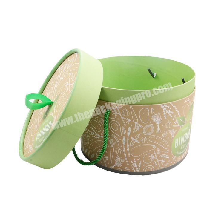 Custom CMYK Printing Paper Cardboard Fruit Packaging Gift Luxury Round Box With Lid Gift Packaging And Handle