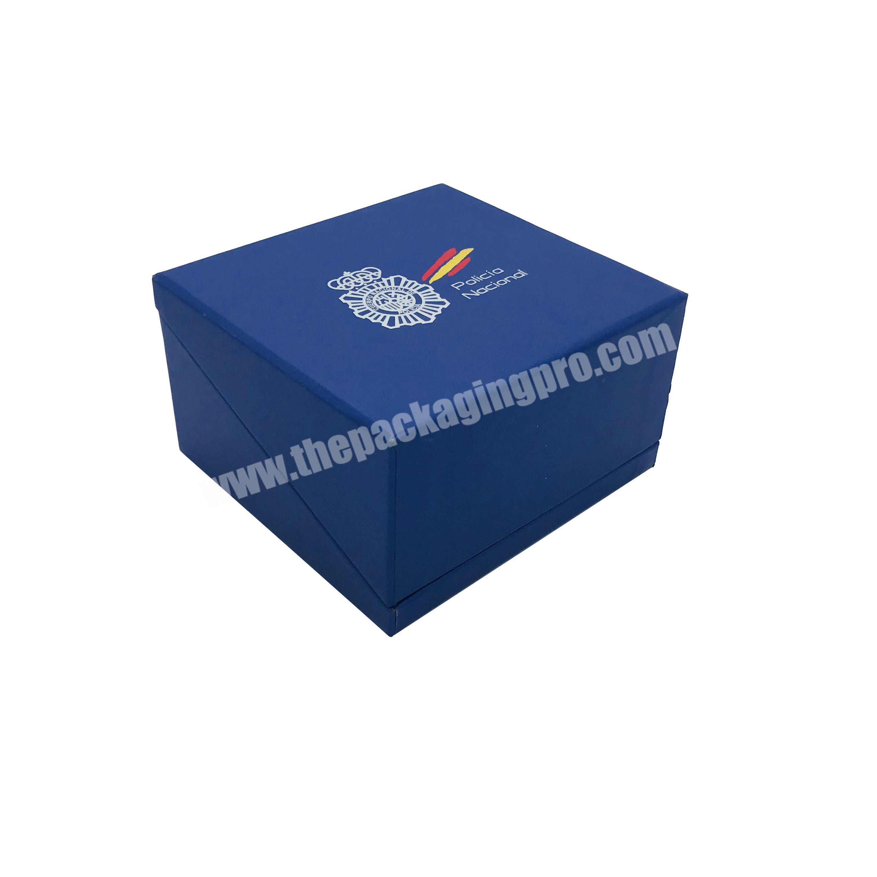 Custom Dark Blue Paper Packaging Flip Jewelry Watch Box With Suede Insert