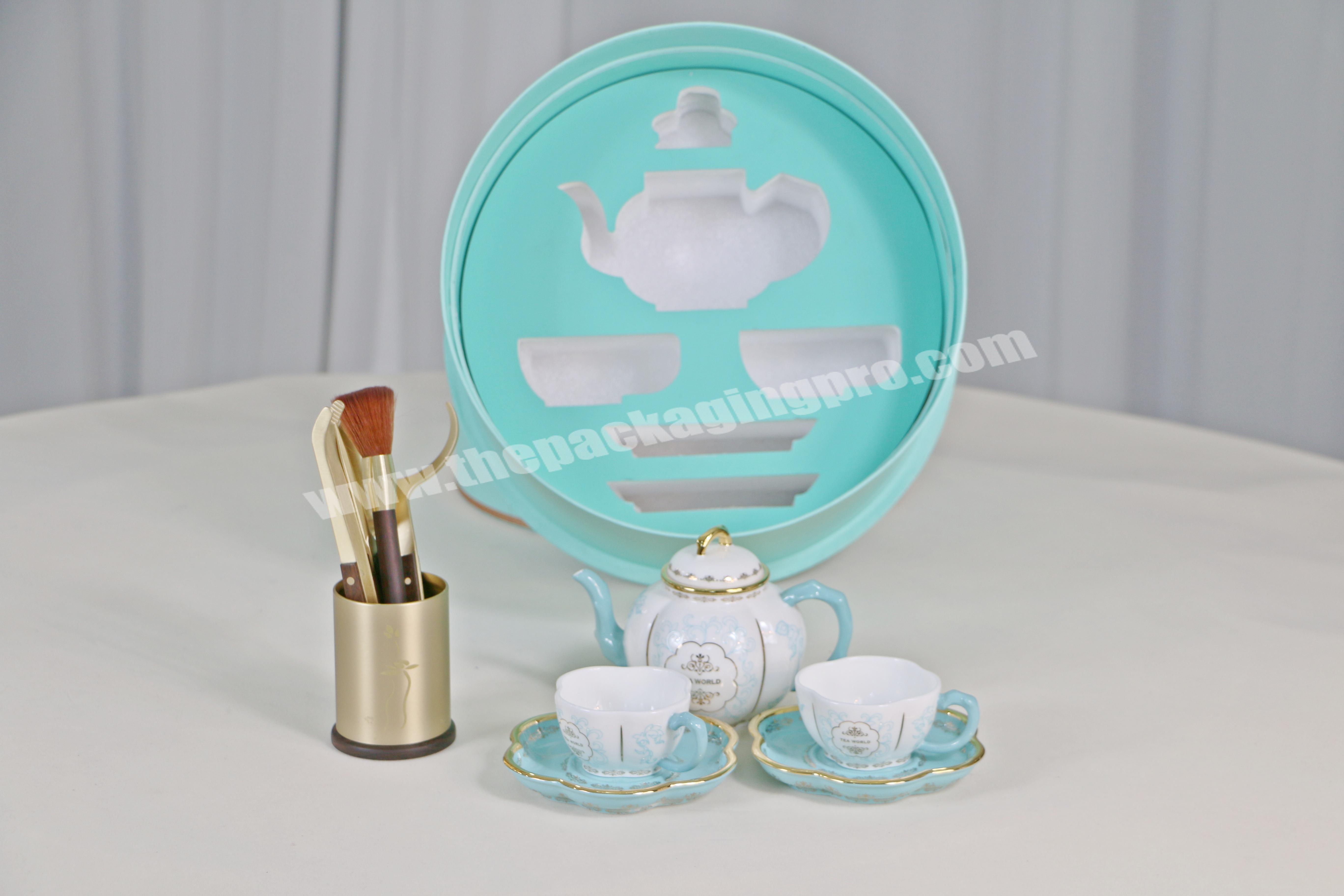 Custom Design Luxury Round Shaped Tea and Tea Cup Double Layer Lid and Base Gift Box Set Manufacturer manufacturer