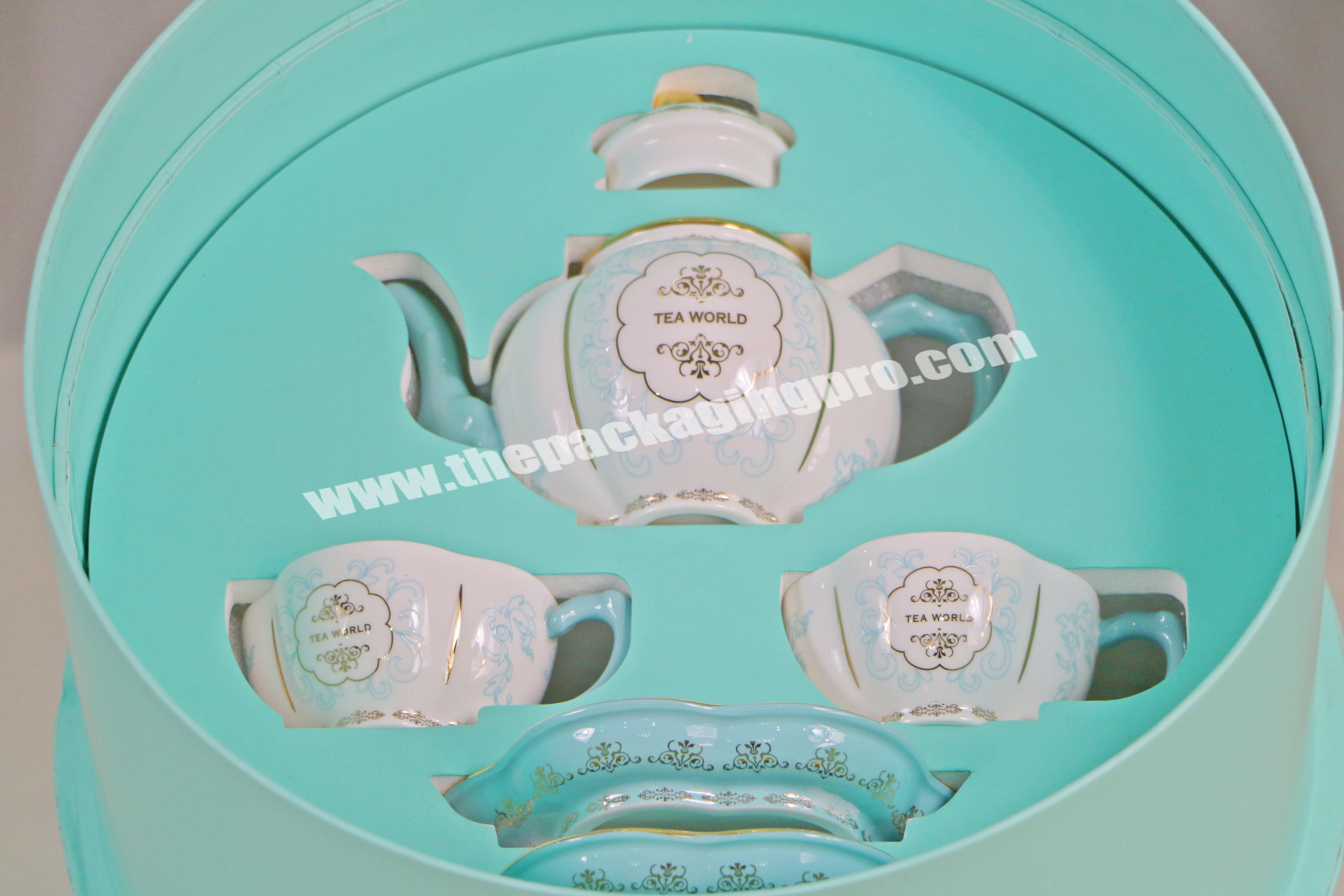 custom Custom Design Luxury Round Shaped Tea and Tea Cup Double Layer Lid and Base Gift Box Set Manufacturer 