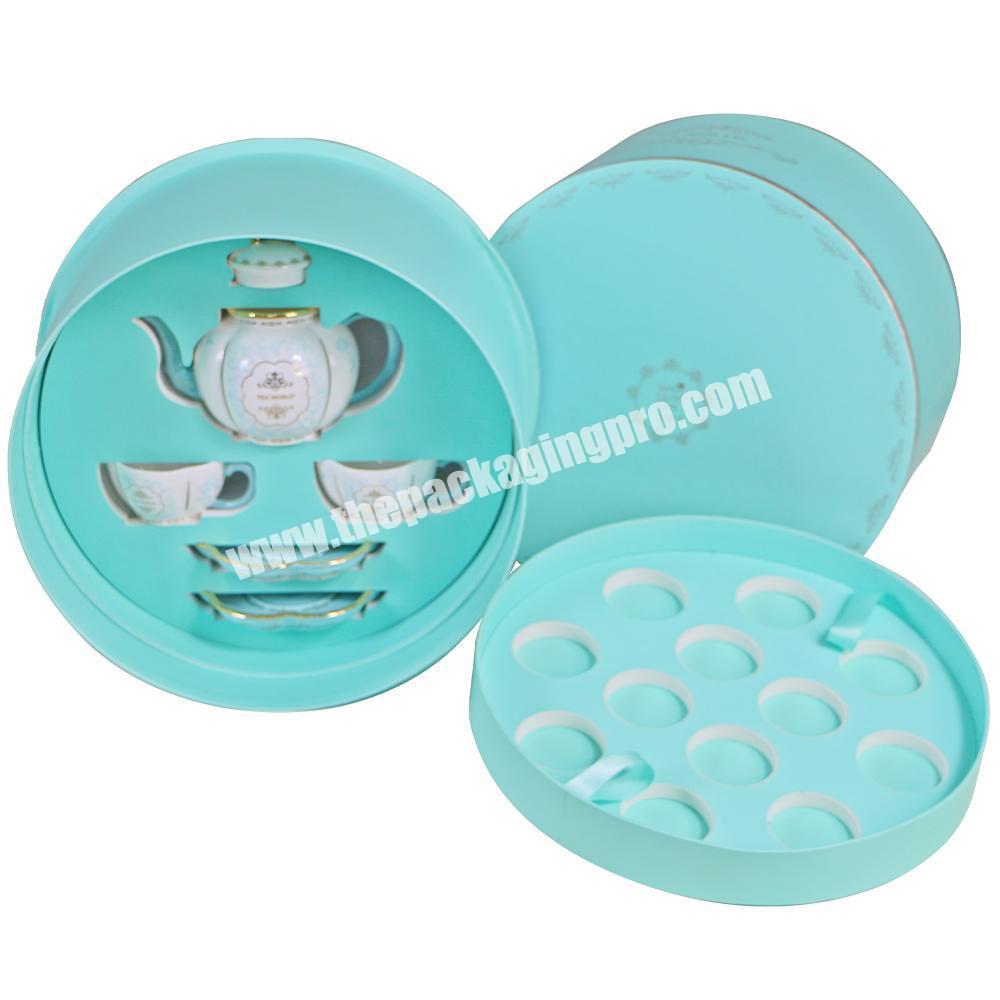Custom Design Luxury Round Shaped Tea and Tea Cup Double Layer Lid and Base Gift Box Set Manufacturer