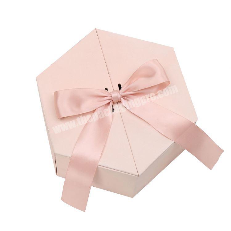 Custom Design Rigid Cardboard Magnetic Double Door Paper Hexagon wedding Bridesmaid Gift Box with Ribbon
