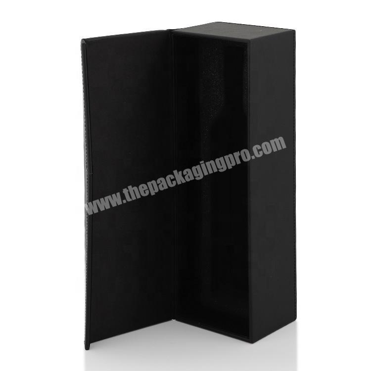 Custom Handle Black Luxury Glass Packaging Gift Faux Pu Leather Wine Box