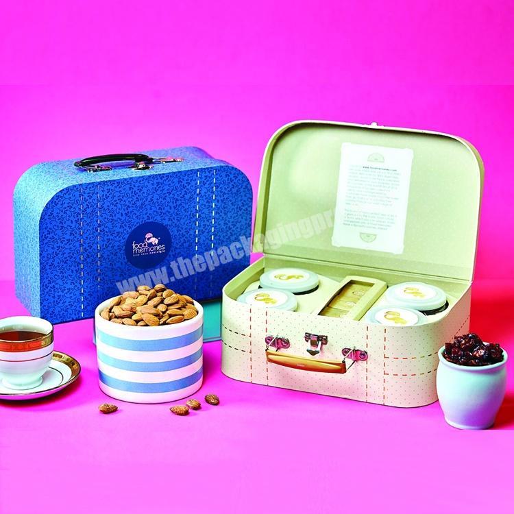 Custom Handle Yellow Cardboard Suitcase Mooncake Box Luxury Floral Packaging
