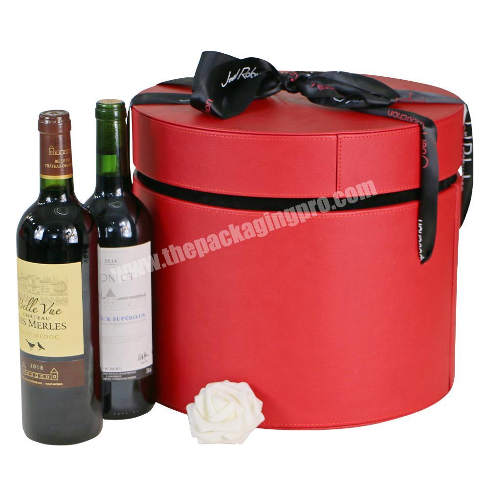 Custom High Quality Wine Bottle Boxes Gift Box Packaging Shipping With Ribbon Accessory Double Pu Leather Red Wine Box