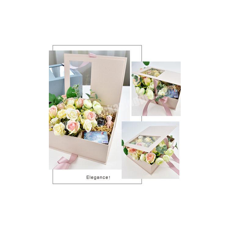 Custom Logo Fresh Rose Flower Gift Packaging Box with Ribbon PVC Window factory