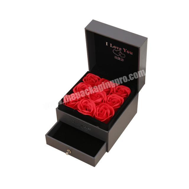 Custom Luxury Square Double Layer Gifts Packaging Rose Flower Box with Drawer