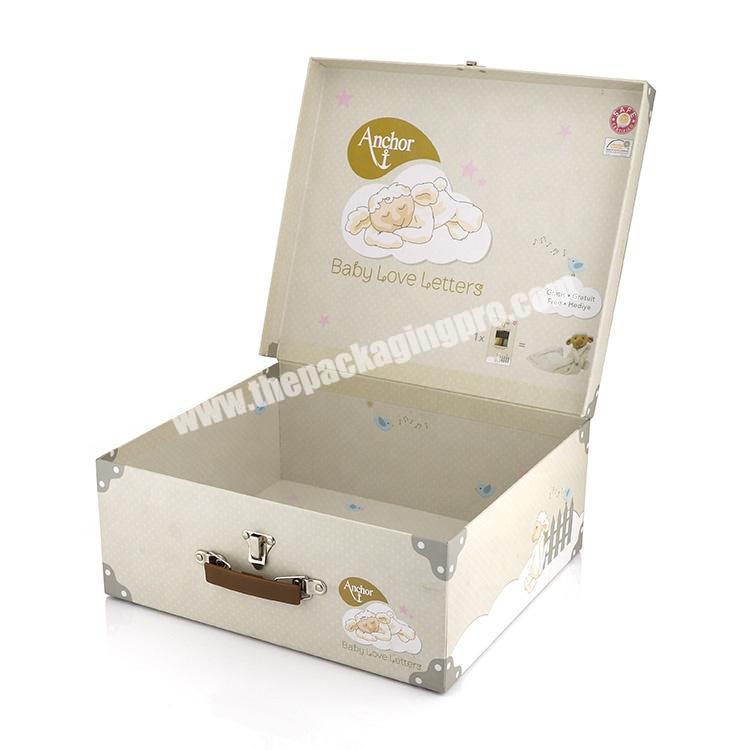 Custom Printed Rigid Cardboard Baby Toy Storage Paper Packaging Gift Suitcase Box With Handle
